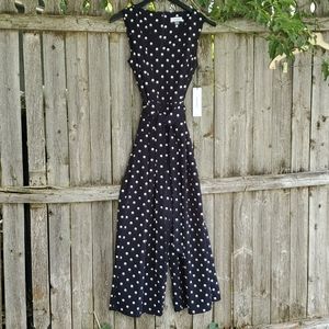 Calvin Klein Dark Blue white polka dot v-neck jumpsuit